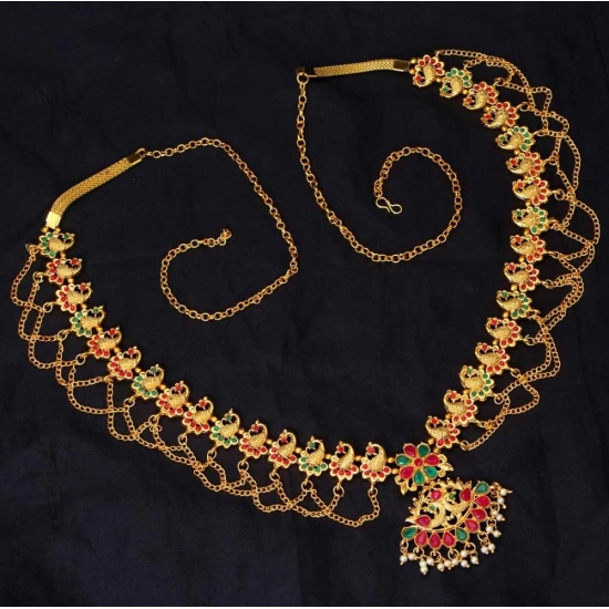 Generic Women's Maroon & Green Color Glass Stone Kamarband Adjustable Chain Generic Women's Maroon & Green Color Glass Stone Kamarband Adjustable Chain