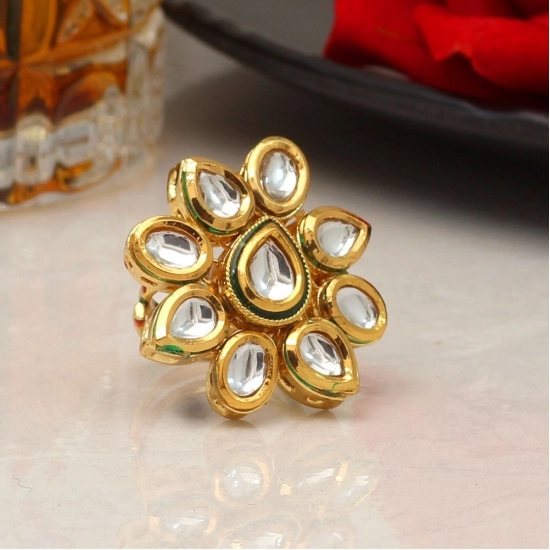 Generic Women's White Color Kundan Meenakari Finger Ring For Women Adjustable Ring Generic Women's White Color Kundan Meenakari Finger Ring For Women Adjustable Ring