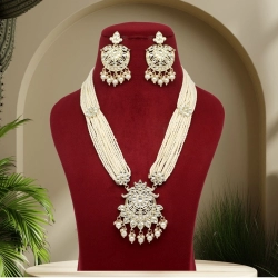 Generic Women's White Color Kundan Long Necklace Set 