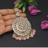 Generic Women's Pink Color Mirror Work Maang Tikka 