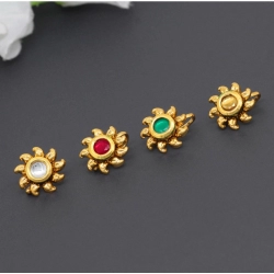 Generic Women's Multi Color Kundan Nose Pin Combo Of 4 Pieces 