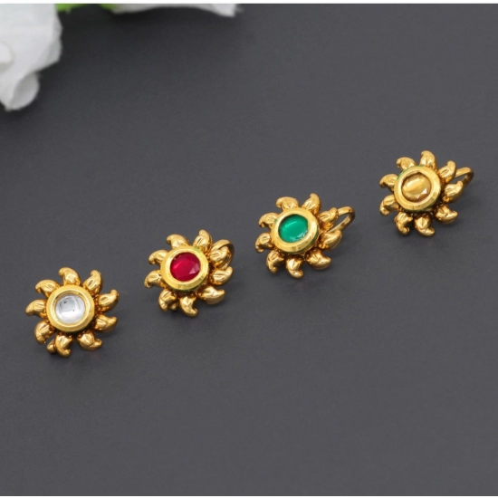 Generic Women's Multi Color Kundan Nose Pin Combo Of 4 Pieces 