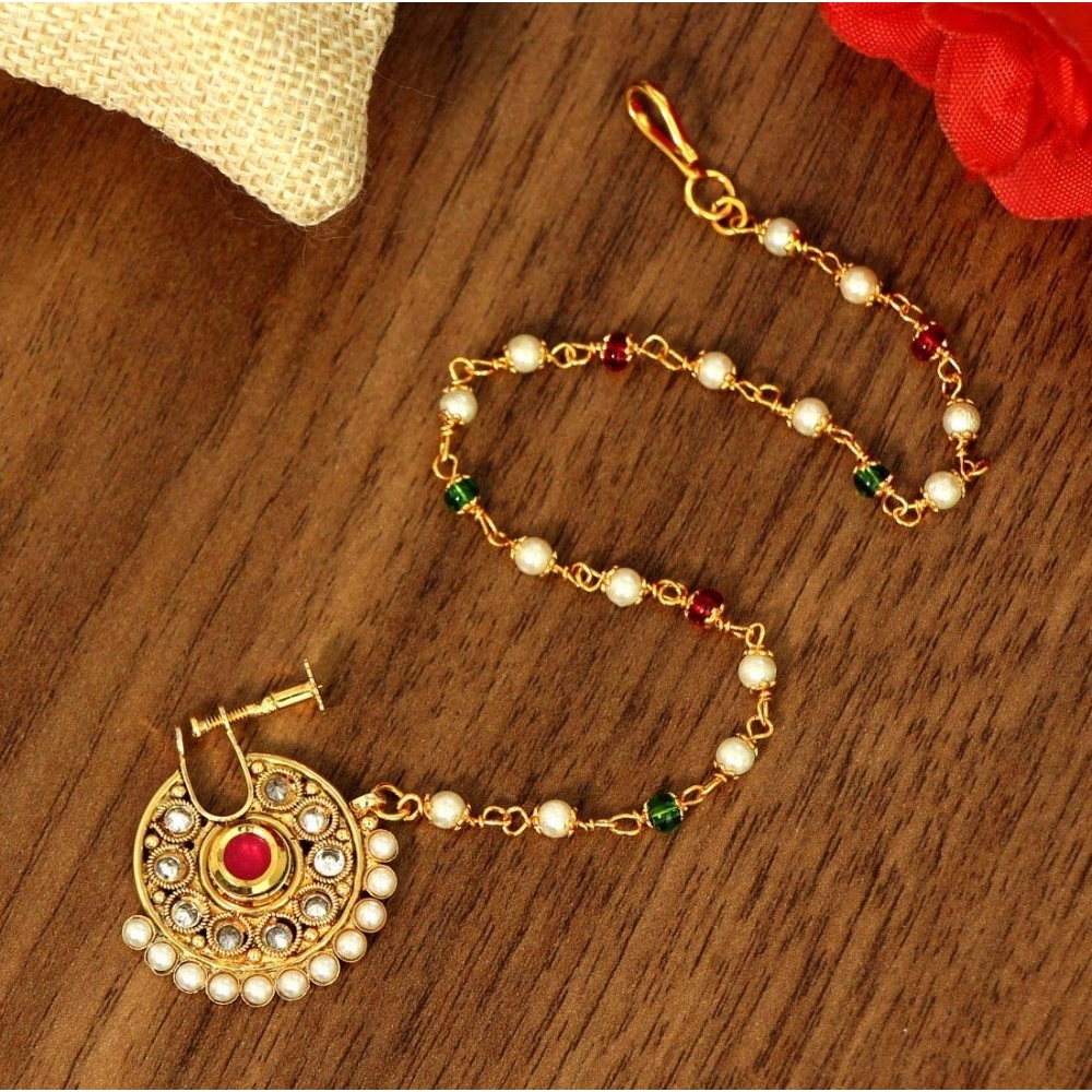 Generic Women's Maroon &amp; Green Color Nose Nath 