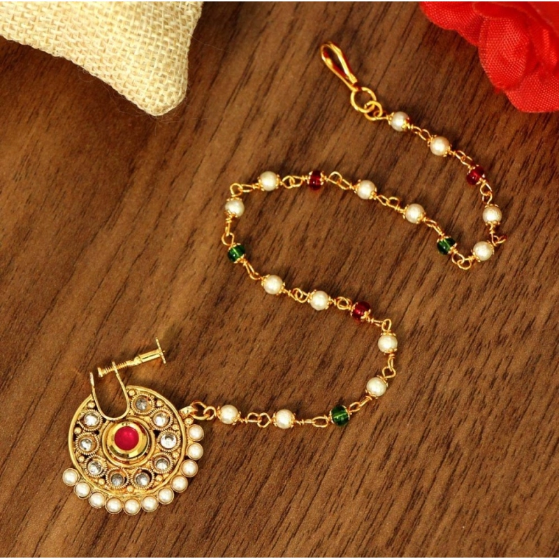 Generic Women's Maroon &amp; Green Color Nose Nath 