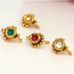 Generic Women's Multi Color Kundan Nose Pin Combo Of 4 Pieces 