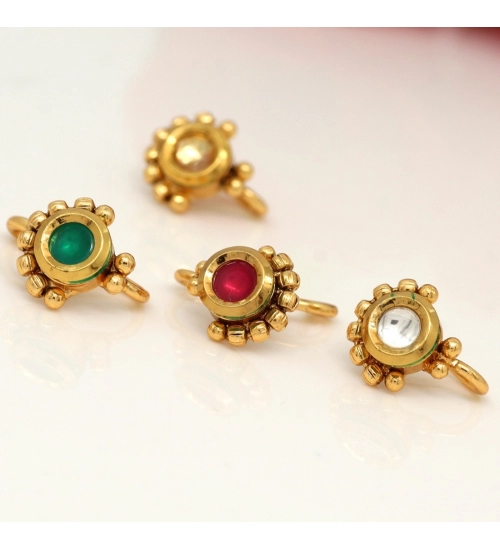 Generic Women's Multi Color Kundan Nose Pin Combo Of 4 Pieces 