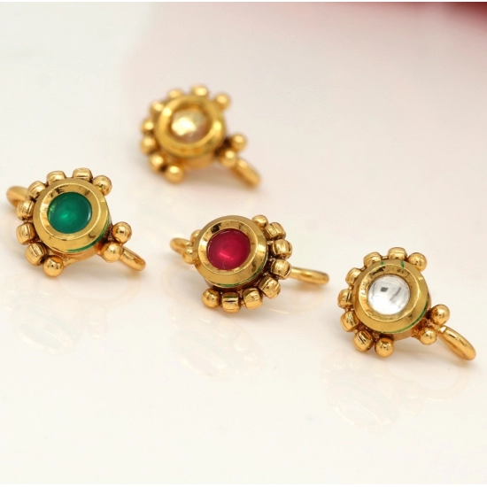 Generic Women's Multi Color Kundan Nose Pin Combo Of 4 Pieces 