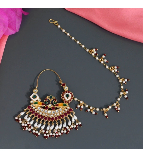 Generic Women's Multi Color Kundan &amp; Beads Meenakari Nose Nath 