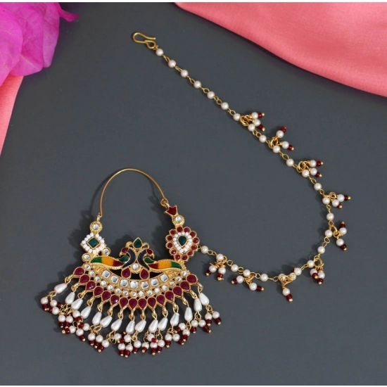 Generic Women's Multi Color Kundan &amp; Beads Meenakari Nose Nath 