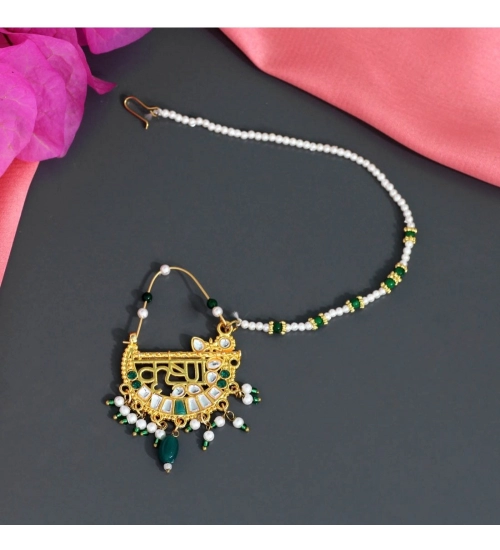 Generic Women's Green Color Glass Stone &amp; Beads Nose Nath 