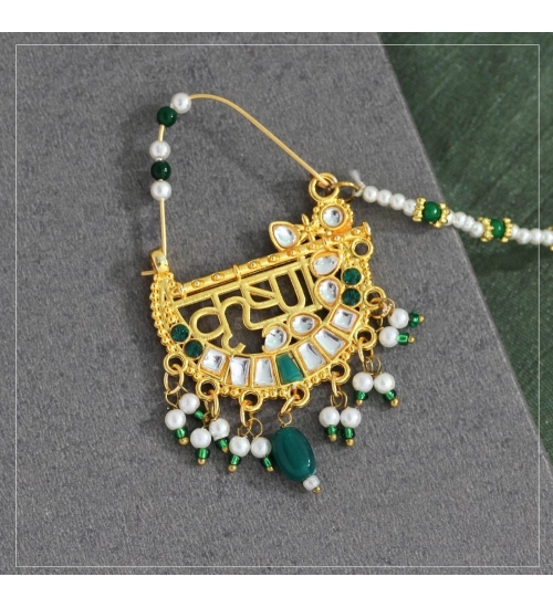 Generic Women's Green Color Glass Stone &amp; Beads Nose Nath 