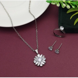 Generic Women's Silver Color Stone Locket Pendant Set Adjustable Ring