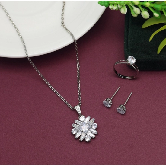 Generic Women's Silver Color Stone Locket Pendant Set Adjustable Ring Generic Women's Silver Color Stone Locket Pendant Set Adjustable Ring