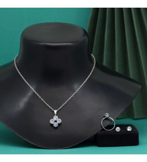 Generic Women's Silver Color Stone Locket Pendant Set Adjustable Ring Generic Women's Silver Color Stone Locket Pendant Set Adjustable Ring