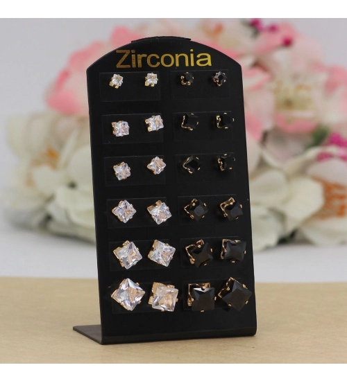 Generic Women's White &amp; Black Color Stud Earrings Combo Of 12 Pairs 