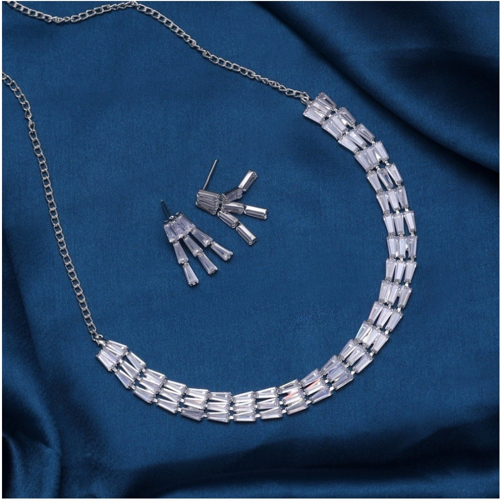 Generic Women's Silver Color Stone Necklace Set Adjustable Chain 