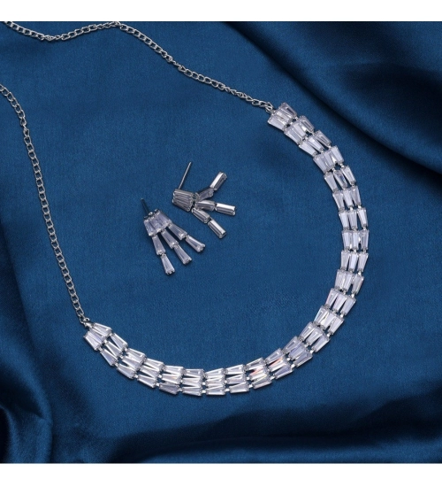 Generic Women's Silver Color Stone Necklace Set Adjustable Chain Generic Women's Silver Color Stone Necklace Set Adjustable Chain