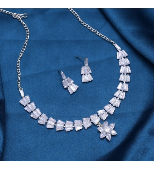 Generic Women's Silver Color Stone Necklace Set Adjustable Chain Generic Women's Silver Color Stone Necklace Set Adjustable Chain