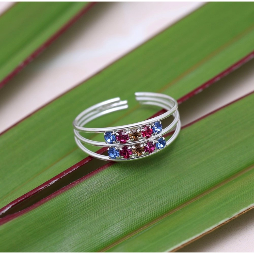 Generic Women's Multi Color Assorted Design Adjustable Toe Rings Combo Of 4 Pairs 