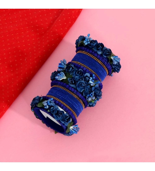 Generic Women's Blue Color Rose Floral Bangles Set: 2.4 