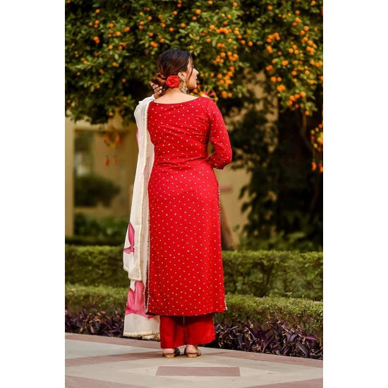 Generic Women's Casual 3/4th Sleeve Polka Print Cotton Kurti Set (Red) Generic Women's Casual 3/4th Sleeve Polka Print Cotton Kurti Set (Red)