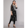 Generic Women's Casual 3/4th Sleeve Embroidered Georgette Kurti (Black)
