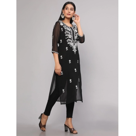 Generic Women's Casual 3/4th Sleeve Embroidered Georgette Kurti (Black) Generic Women's Casual 3/4th Sleeve Embroidered Georgette Kurti (Black)