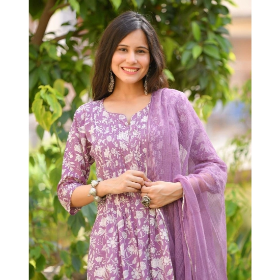 Generic Women's Casual 3/4th Sleeve Printed Cotton Kurti Set (Purple) Generic Women's Casual 3/4th Sleeve Printed Cotton Kurti Set (Purple)