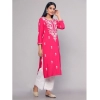 Generic Women's Casual 3/4th Sleeve Embroidered Georgette Kurti (Pink)