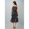 Generic Women's Casual Sleeveless Striped Crape Dresses (Black)