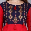 Generic Women's Casual 3/4th Sleeve Embroidered Viscose Rayon Kurti (Mustard)