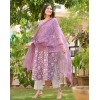 Generic Women's Casual 3/4th Sleeve Printed Cotton Kurti Set (Purple)