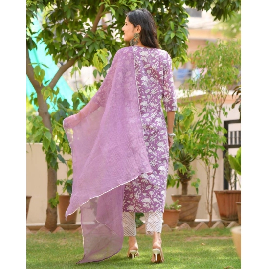 Generic Women's Casual 3/4th Sleeve Printed Cotton Kurti Set (Purple) Generic Women's Casual 3/4th Sleeve Printed Cotton Kurti Set (Purple)