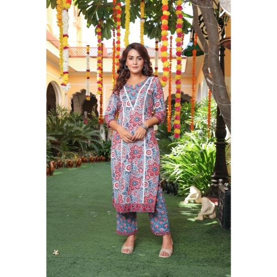 Generic Women's Casual 3/4th Sleeve Printed Cotton Kurti Set (Pastel Blue) Generic Women's Casual 3/4th Sleeve Printed Cotton Kurti Set (Pastel Blue)