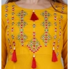 Generic Women's Casual 3/4th Sleeve Embroidered Viscose Rayon Kurti (Mustard)