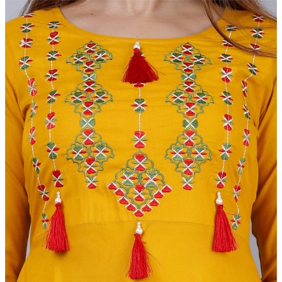 Generic Women's Casual 3/4th Sleeve Embroidered Viscose Rayon Kurti (Mustard) Generic Women's Casual 3/4th Sleeve Embroidered Viscose Rayon Kurti (Mustard)