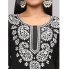 Generic Women's Casual 3/4th Sleeve Embroidered Georgette Kurti (Black)