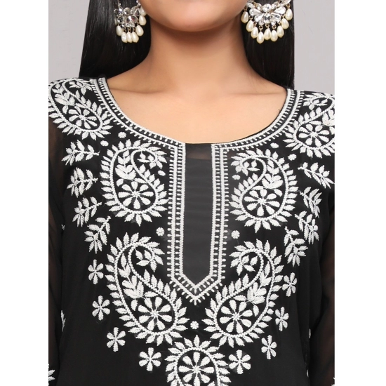 Generic Women's Casual 3/4th Sleeve Embroidered Georgette Kurti (Black) Generic Women's Casual 3/4th Sleeve Embroidered Georgette Kurti (Black)