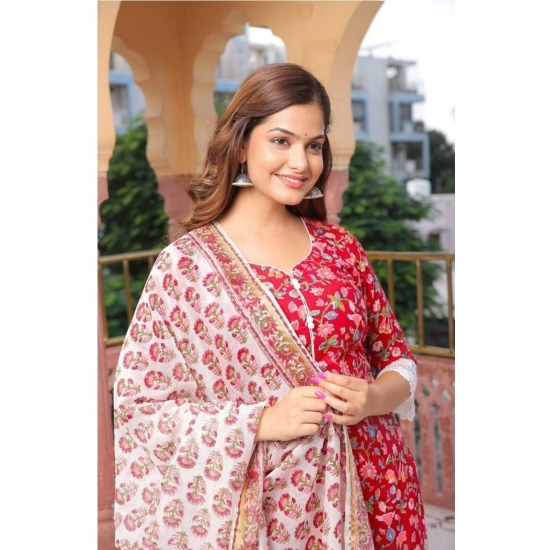 Generic Women's Casual 3/4th Sleeve Printed Cotton Kurti Set (Red) Generic Women's Casual 3/4th Sleeve Printed Cotton Kurti Set (Red)