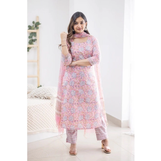 Generic Women's Casual 3/4th Sleeve Printed Cotton Kurti Set (Pink) Generic Women's Casual 3/4th Sleeve Printed Cotton Kurti Set (Pink)