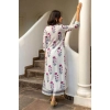 Generic Women's Casual 3/4th Sleeve Floral Print Cotton Kurti Set (White &amp; Purple)