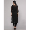 Generic Women's Casual 3/4th Sleeve Embroidered Georgette Kurti (Black)