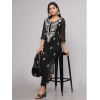 Generic Women's Casual 3/4th Sleeve Embroidered Georgette Kurti (Black)