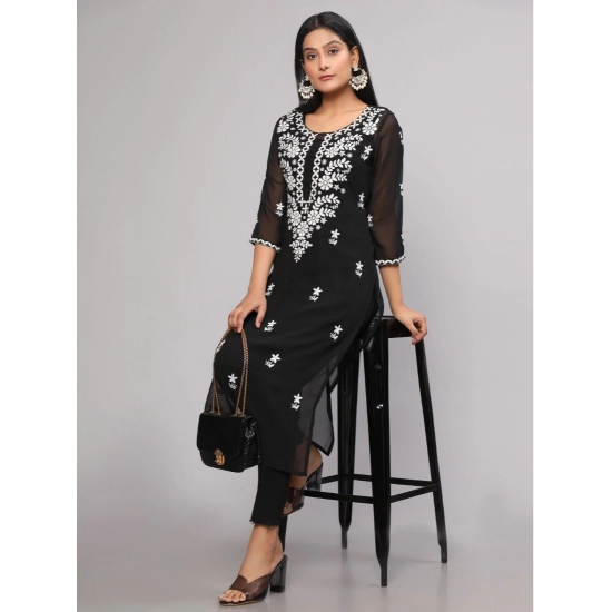 Generic Women's Casual 3/4th Sleeve Embroidered Georgette Kurti (Black) Generic Women's Casual 3/4th Sleeve Embroidered Georgette Kurti (Black)