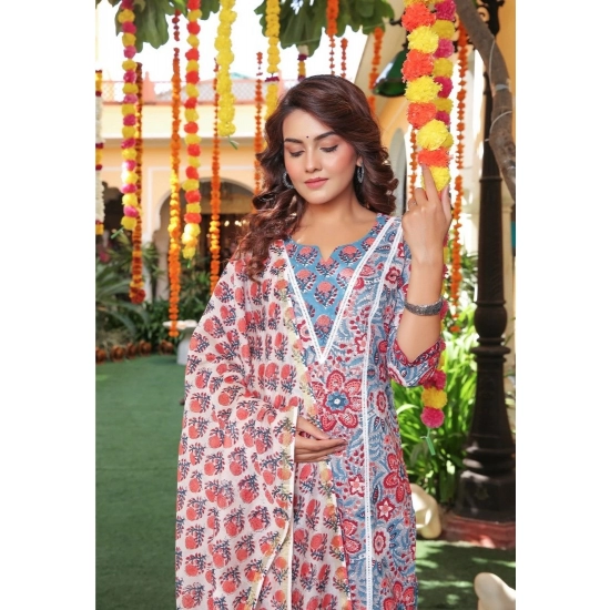 Generic Women's Casual 3/4th Sleeve Printed Cotton Kurti Set (Pastel Blue) Generic Women's Casual 3/4th Sleeve Printed Cotton Kurti Set (Pastel Blue)