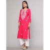 Generic Women's Casual 3/4th Sleeve Embroidered Georgette Kurti (Pink)