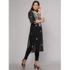 Generic Women's Casual 3/4th Sleeve Embroidered Georgette Kurti (Black)