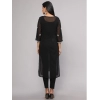 Generic Women's Casual 3/4th Sleeve Embroidered Georgette Kurti (Black)