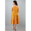 Generic Women's Casual Sleeveless Striped Crape Dresses (Mustard)
