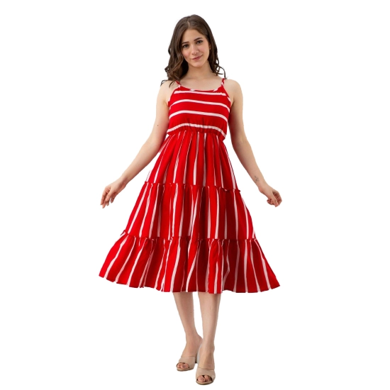 Generic Women's Casual Sleeveless Striped Crape Dresses (Red)